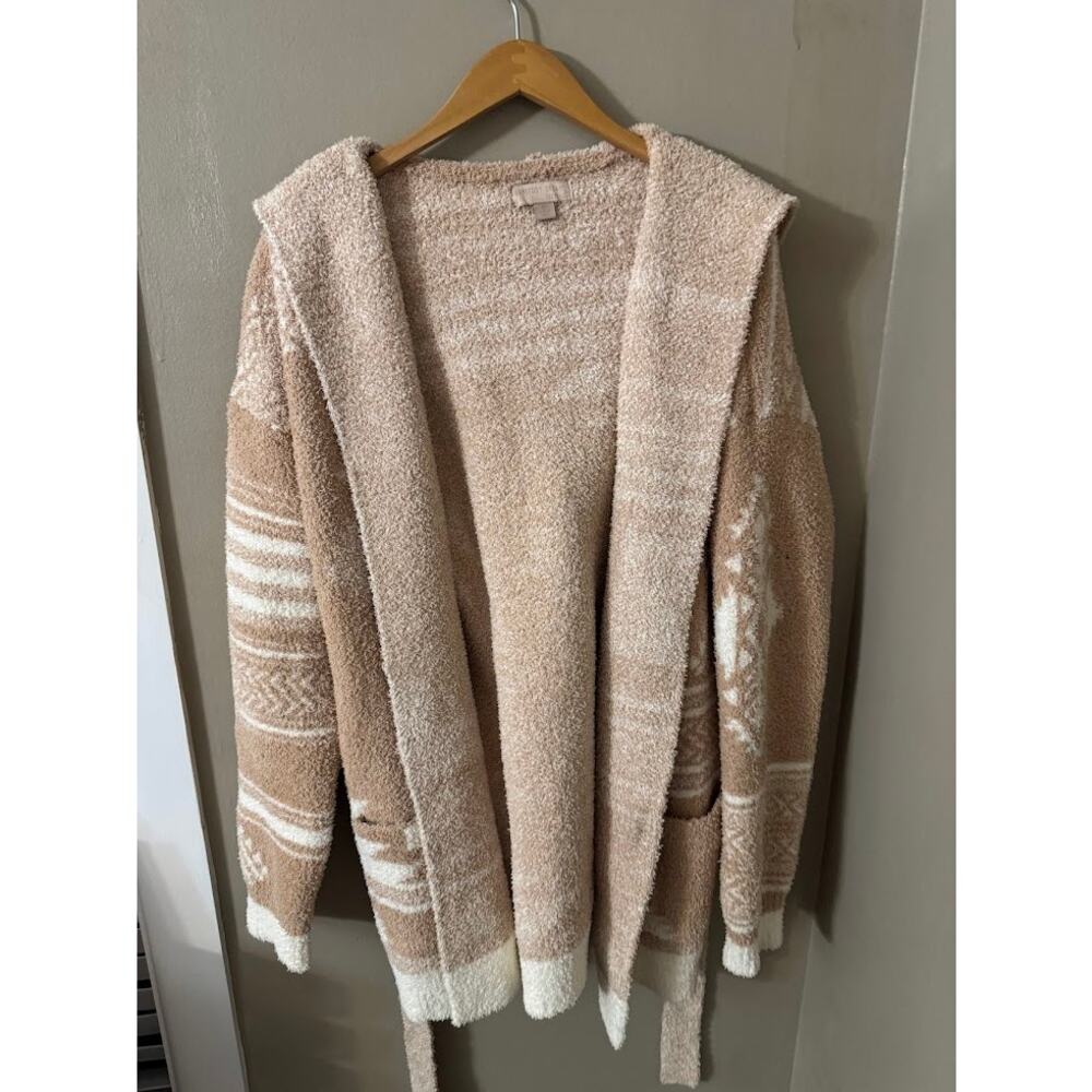 Barefoot Dreams CozyChic Hooded Cardigan Robe XL Beige Cream Belted